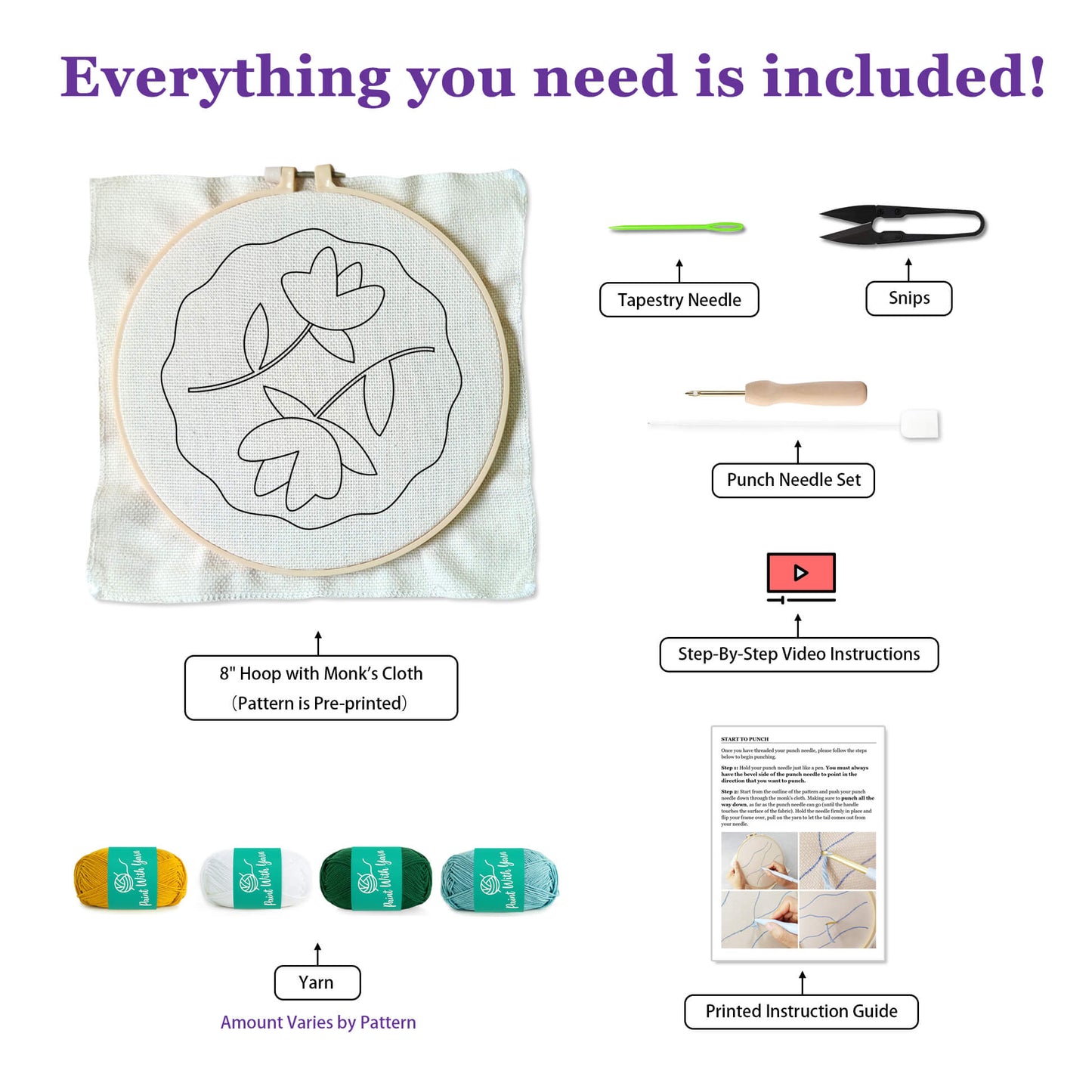 Blue Twin Flowers Punch Needle Kit