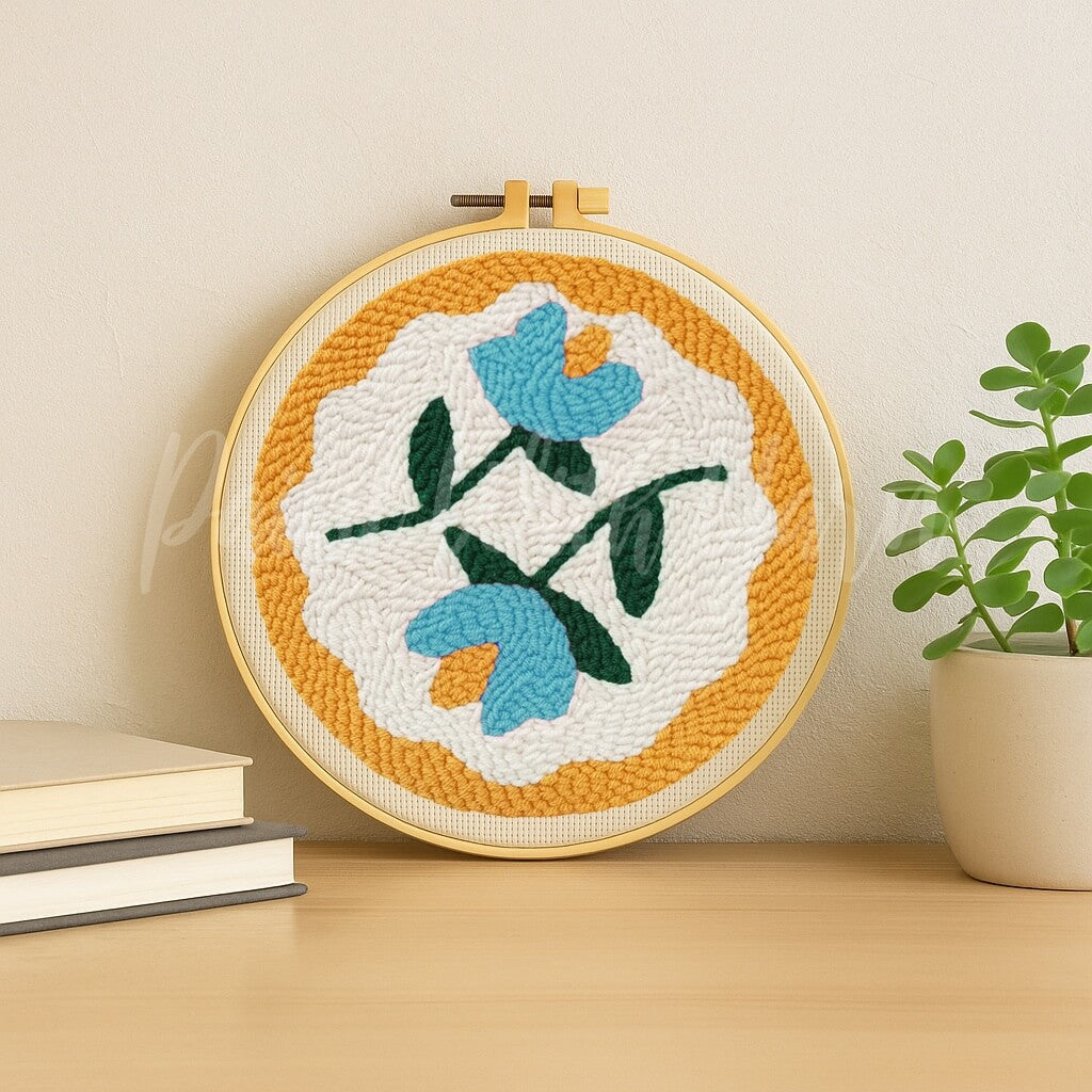 Blue Twin Flowers Punch Needle Kit