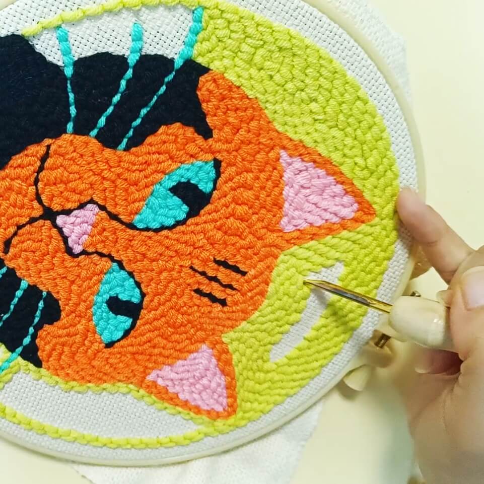 Orange Cosmic Cat Punch Needle Kit