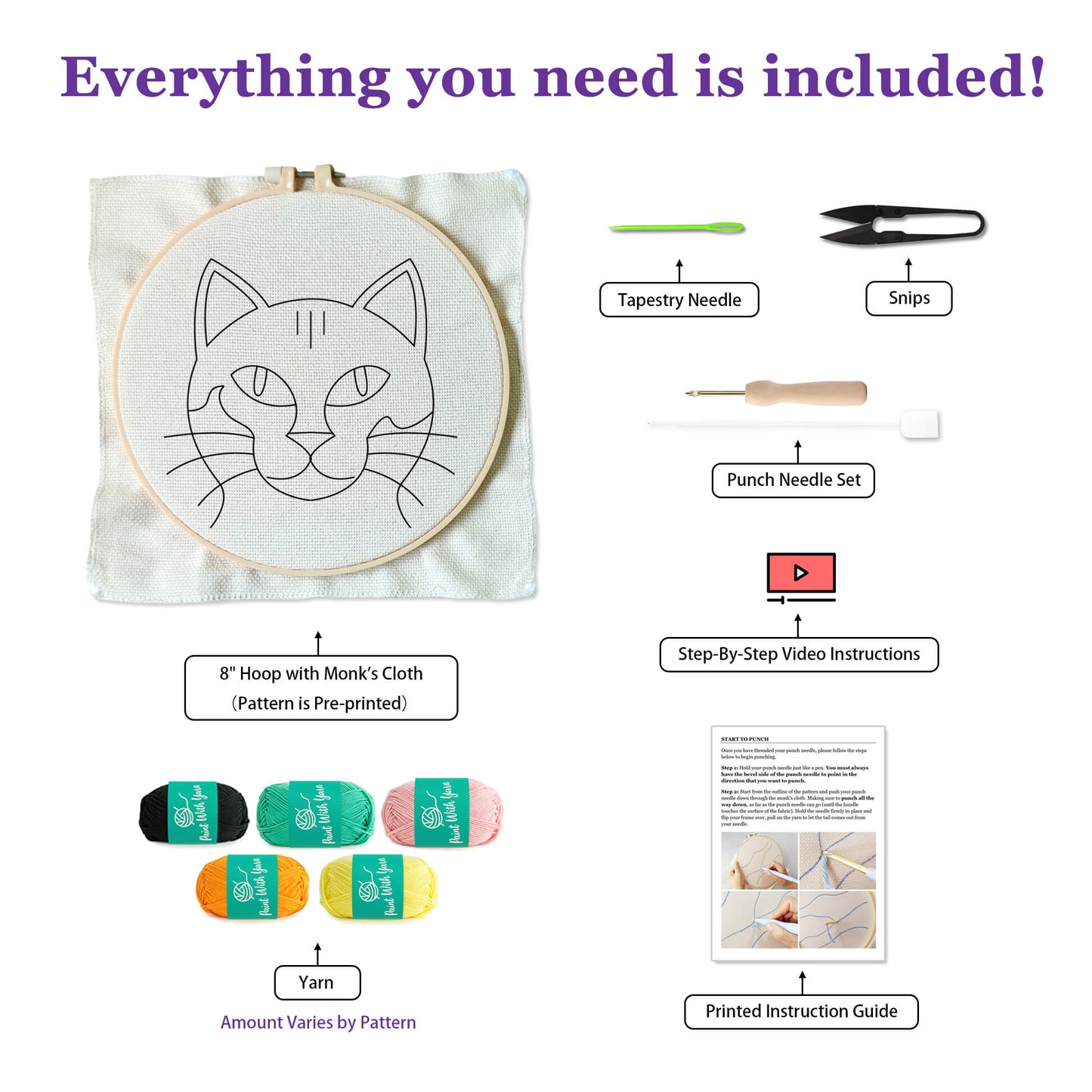 Orange Cosmic Cat Punch Needle Kit