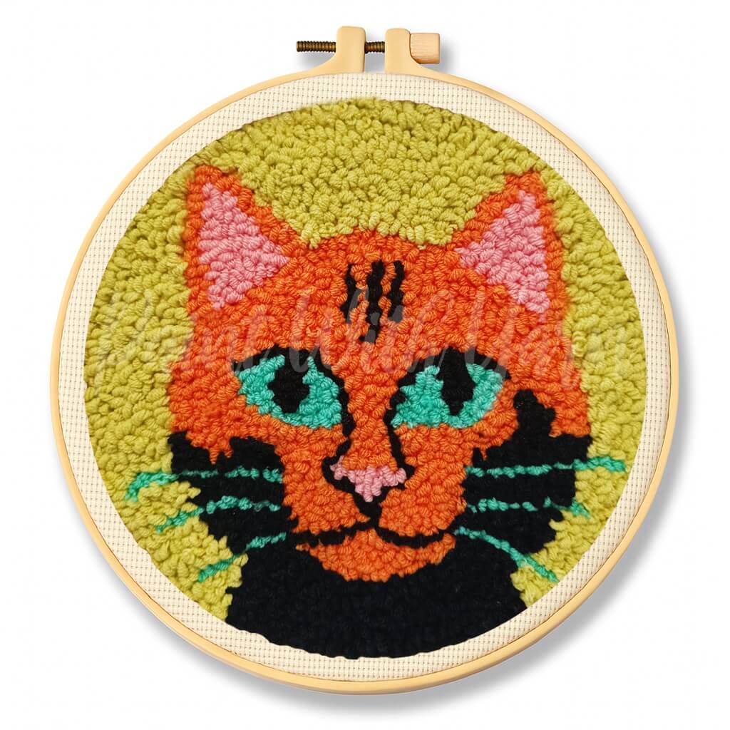 Orange Cosmic Cat Punch Needle Kit