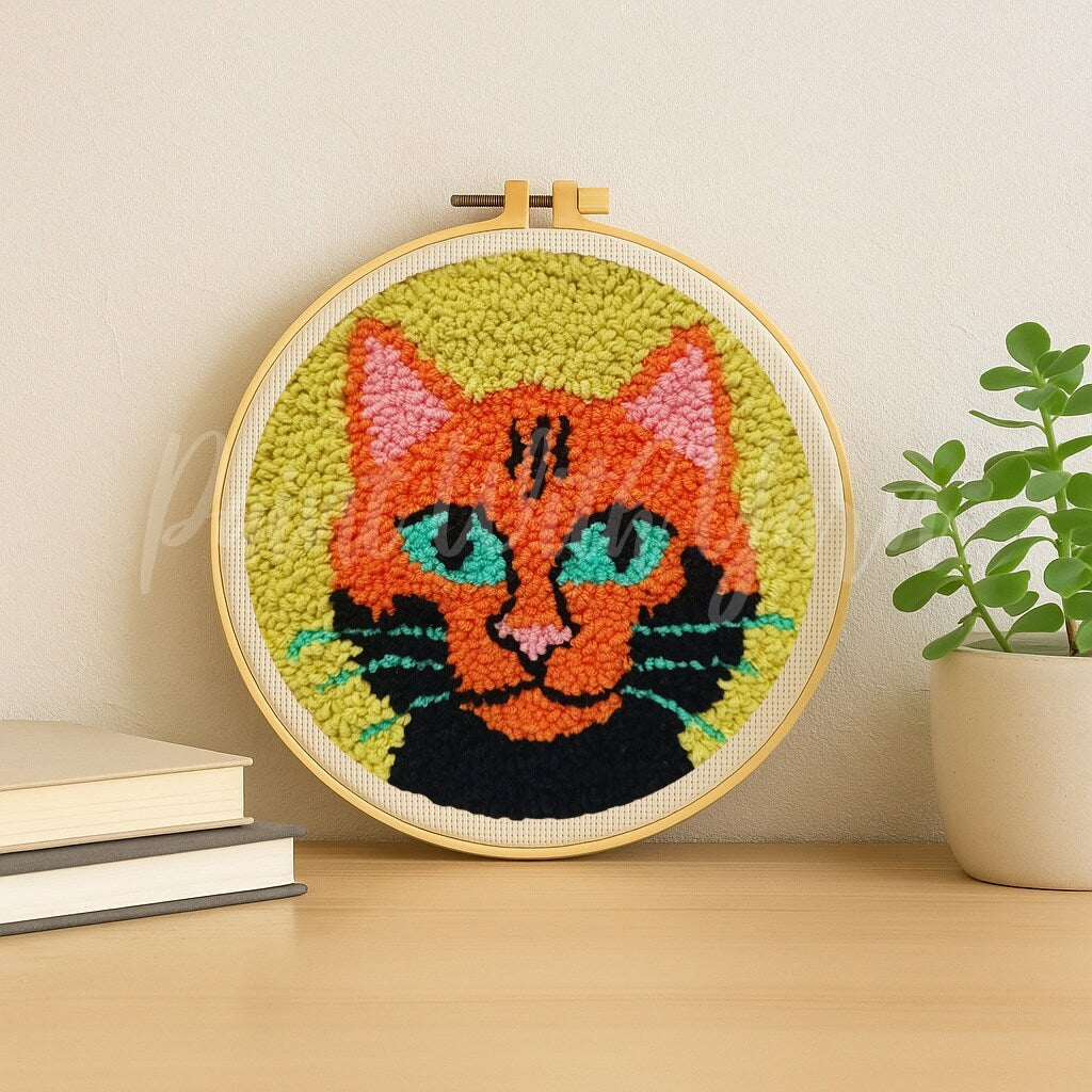 Orange Cosmic Cat Punch Needle Kit