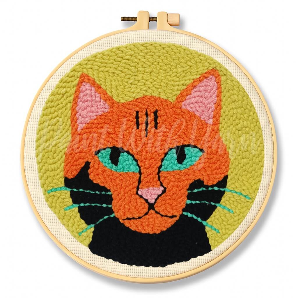 Orange Cosmic Cat Punch Needle Kit