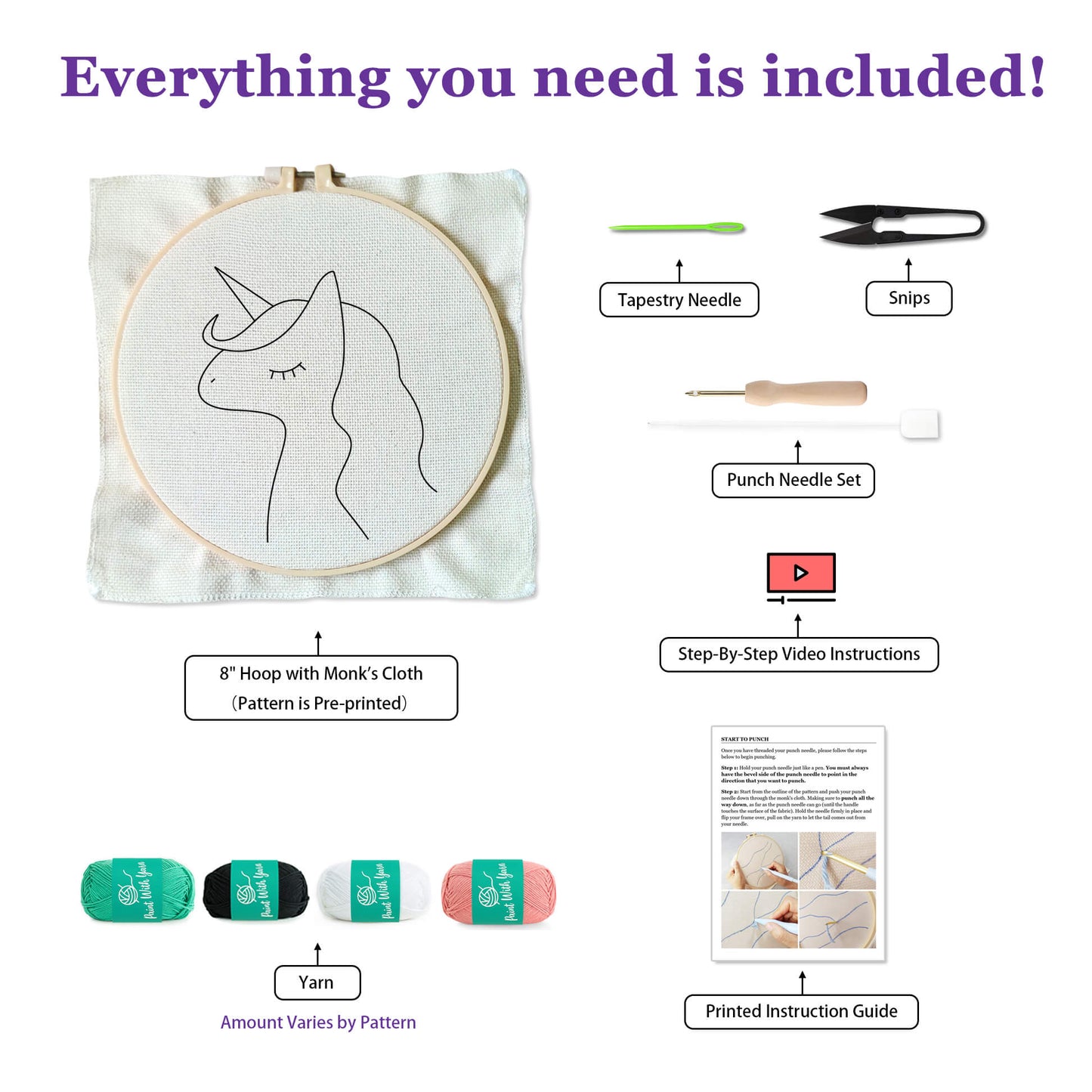 Pink Unicorn Punch Needle Kit