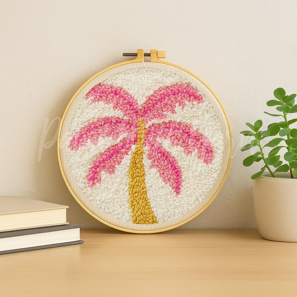 Pink Palm Tree Punch Needle Kit