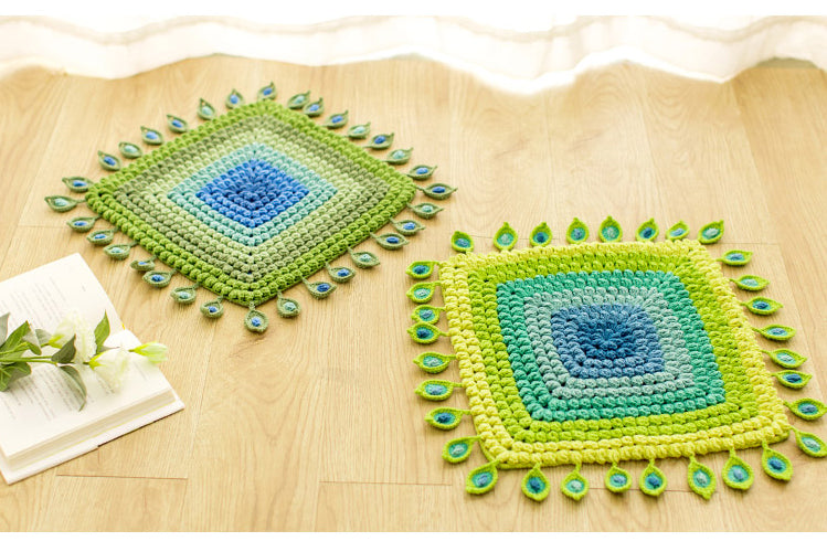 Peacock Feather Crochet Seat Cushion Kit-Square