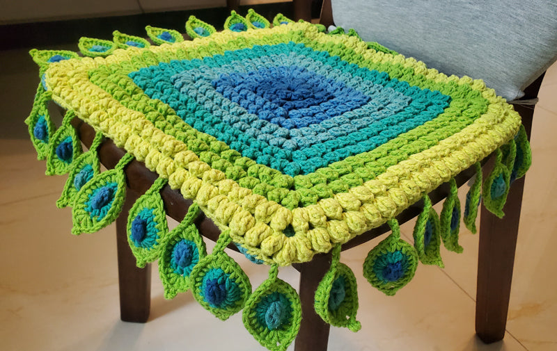 Peacock Feather Crochet Seat Cushion Kit-Square