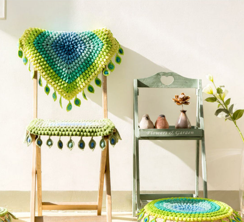 Peacock Feather Crochet Seat Cushion Kit-Square