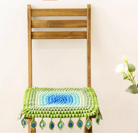 Peacock Feather Crochet Seat Cushion Kit-Square