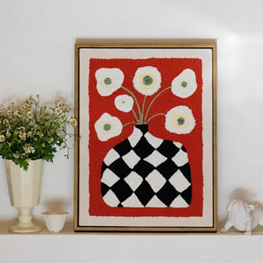 Black and White Checkered Vase Punch Needle Kit