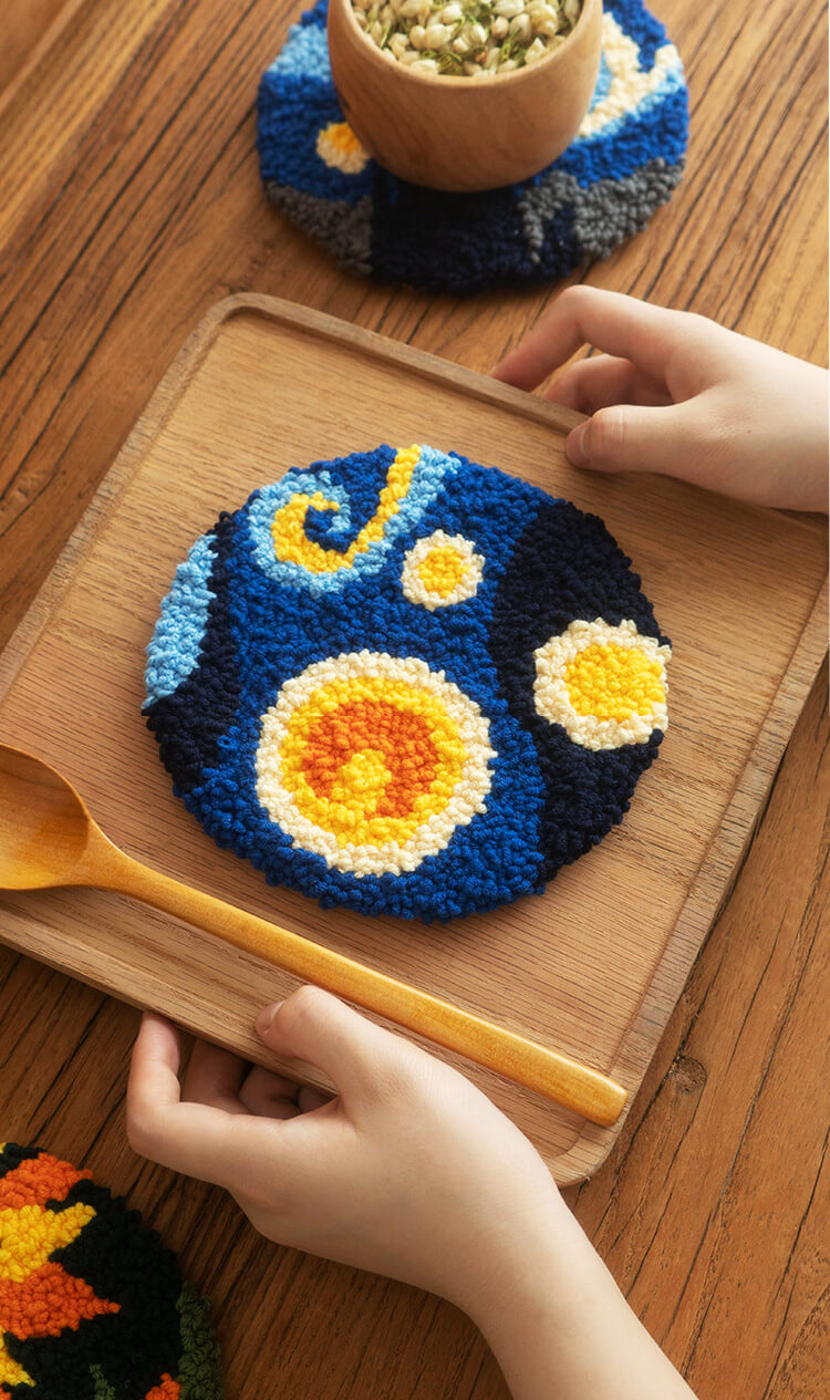 Van Gogh Starry Night Punch Needle Coaster Kit (2 Set)