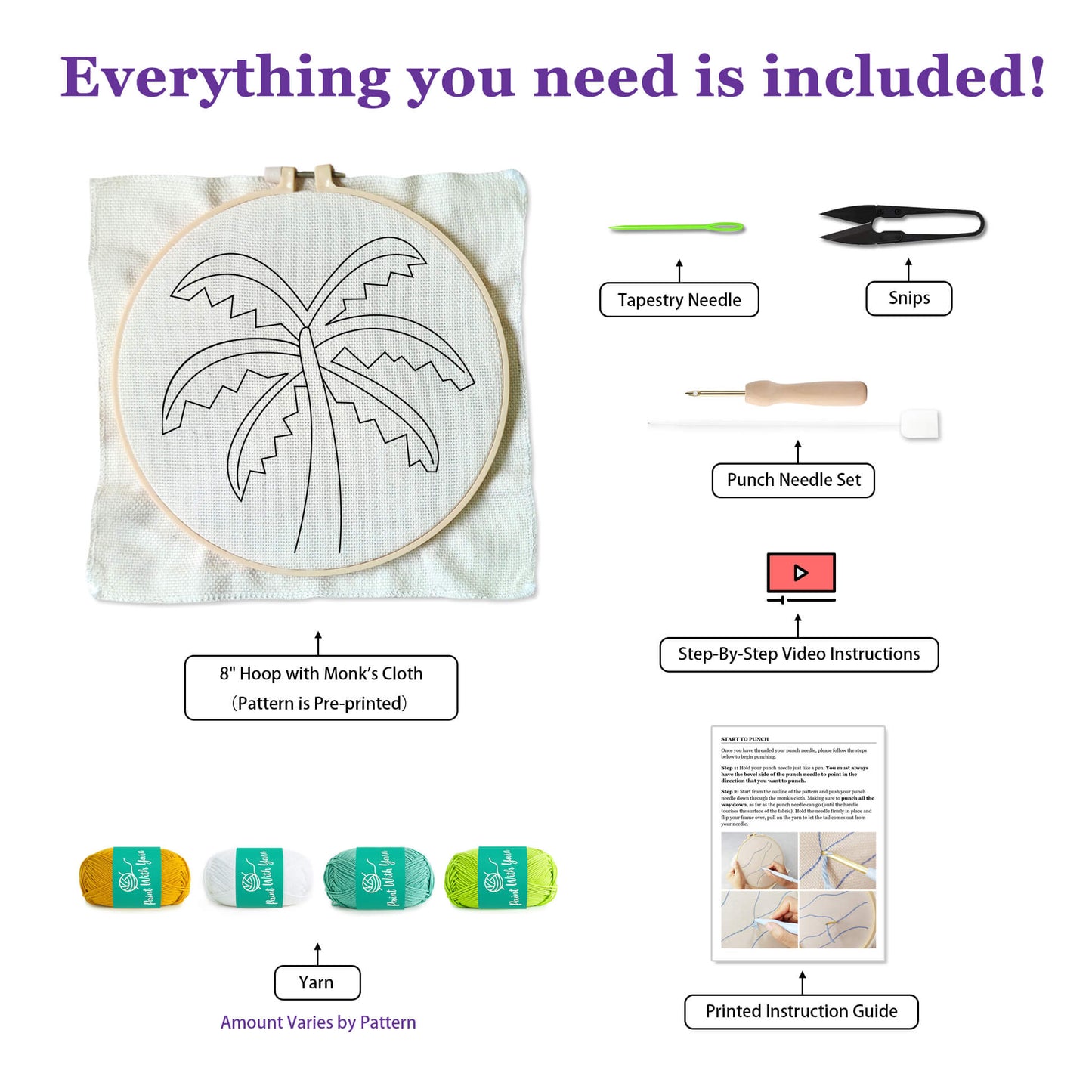 Blue Palm Tree Punch Needle Kit