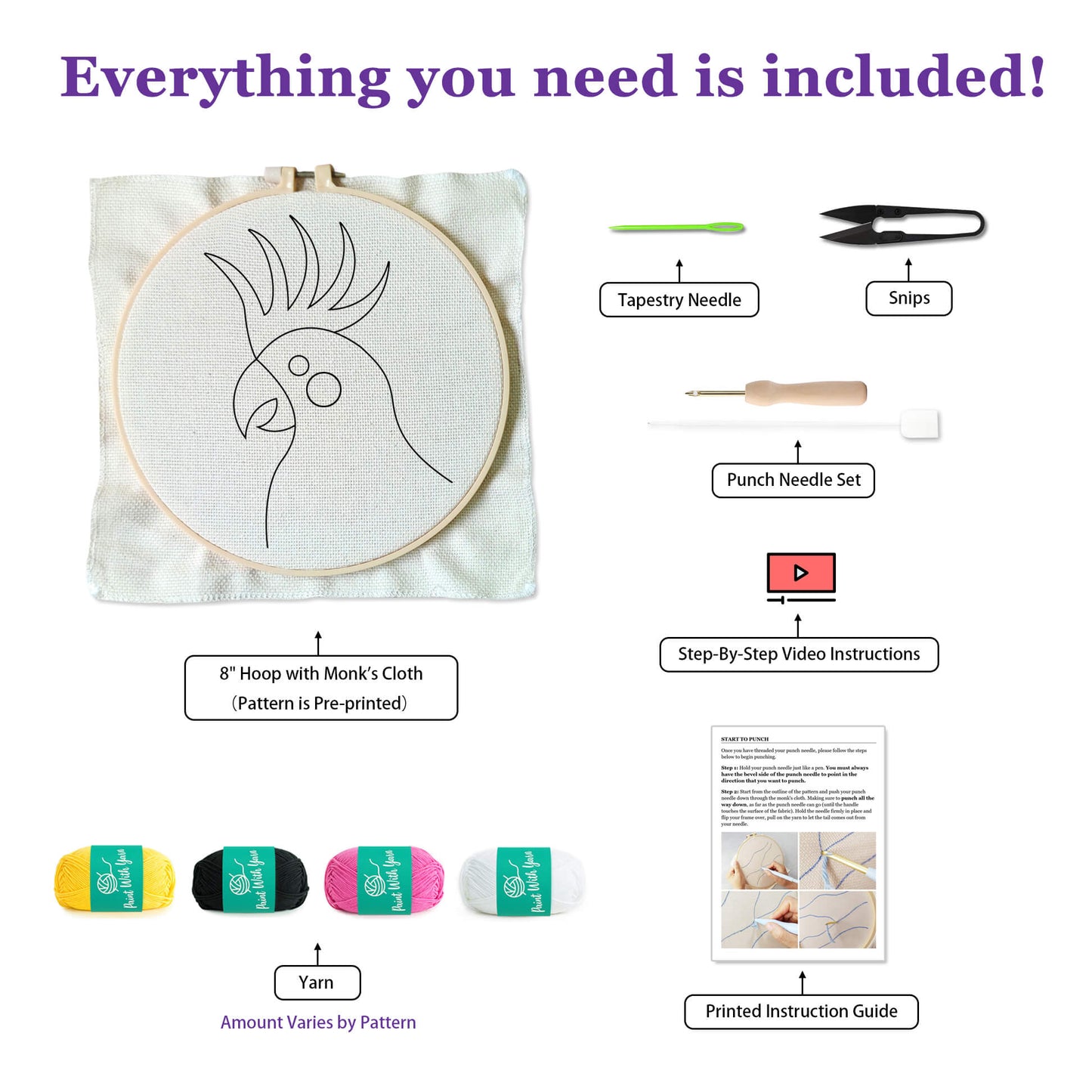 Cockatoo Punch Needle Kit – Pink