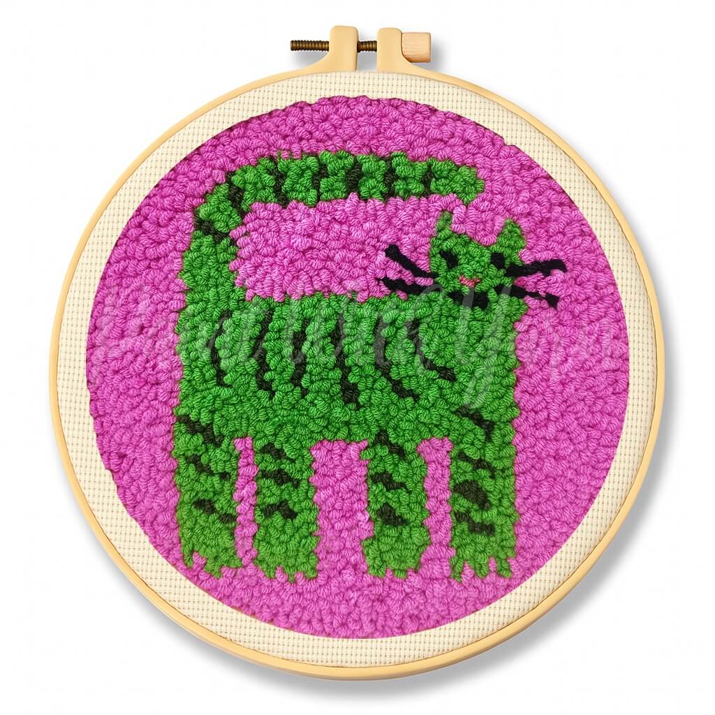 Green Cat Punch Needle Kit