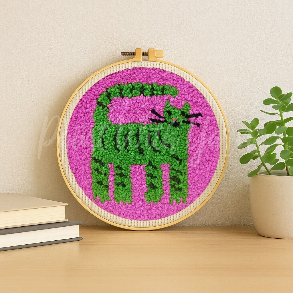 Green Cat Punch Needle Kit
