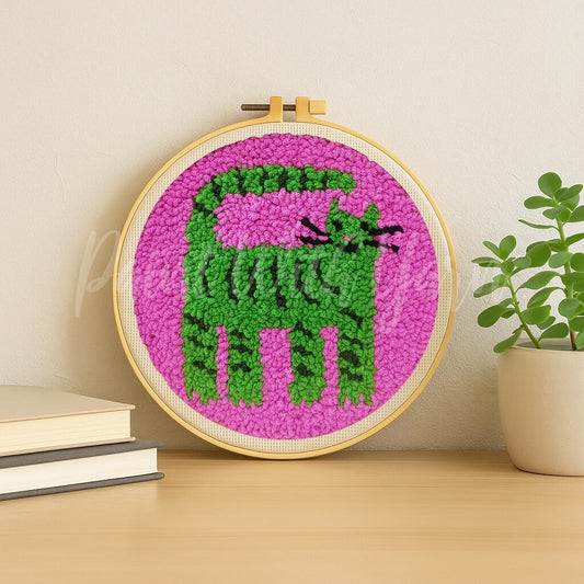 Green Cat Punch Needle Kit