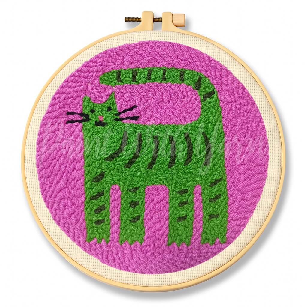 Green Cat Punch Needle Kit