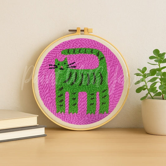 Green Cat Punch Needle Kit