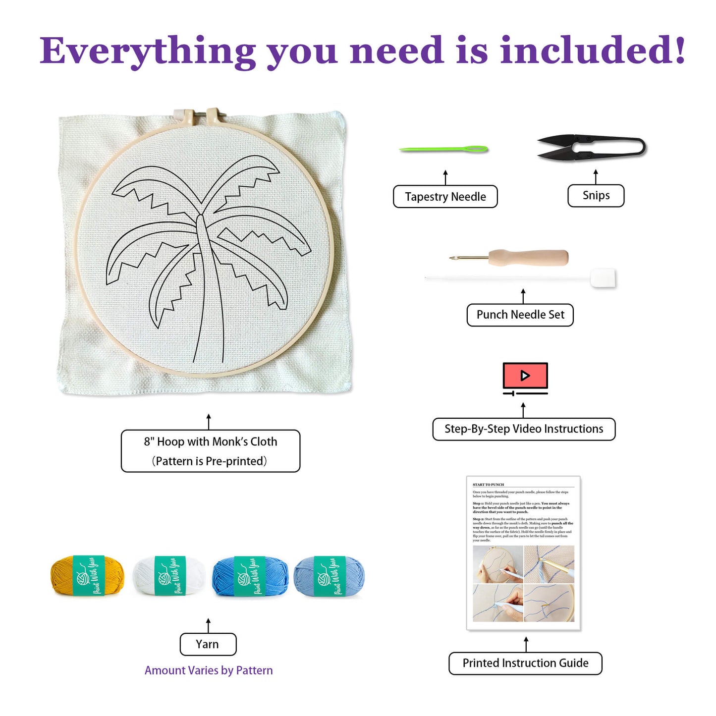 Lavender Palm Tree Punch Needle Kit