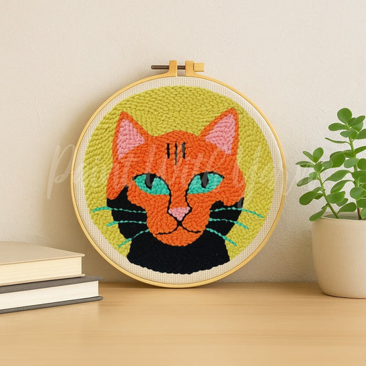 Orange Cosmic Cat Punch Needle Kit