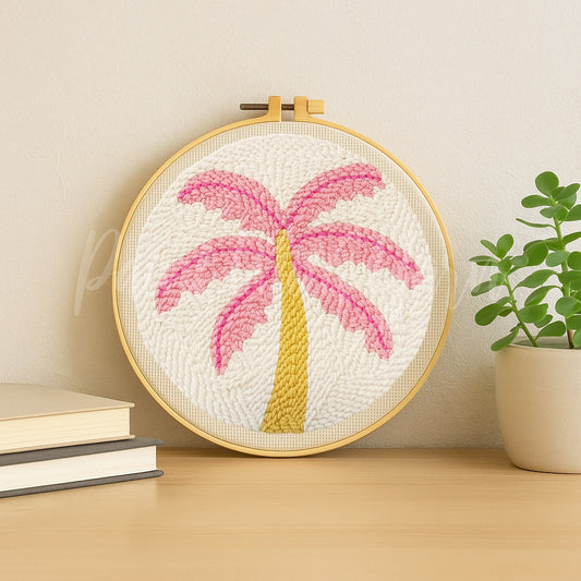 Pink Palm Tree Punch Needle Kit