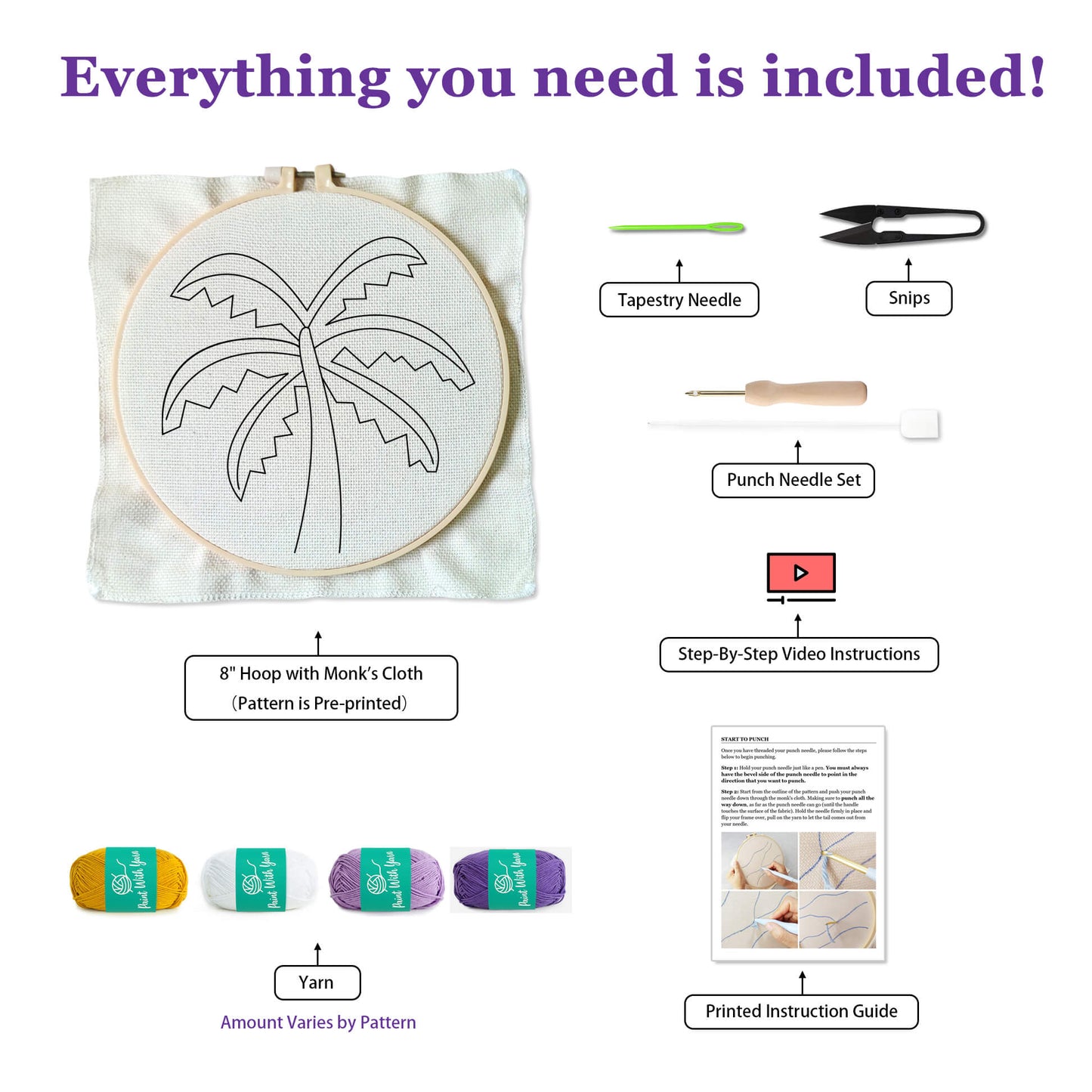 Purple Palm Tree Punch Needle Kit