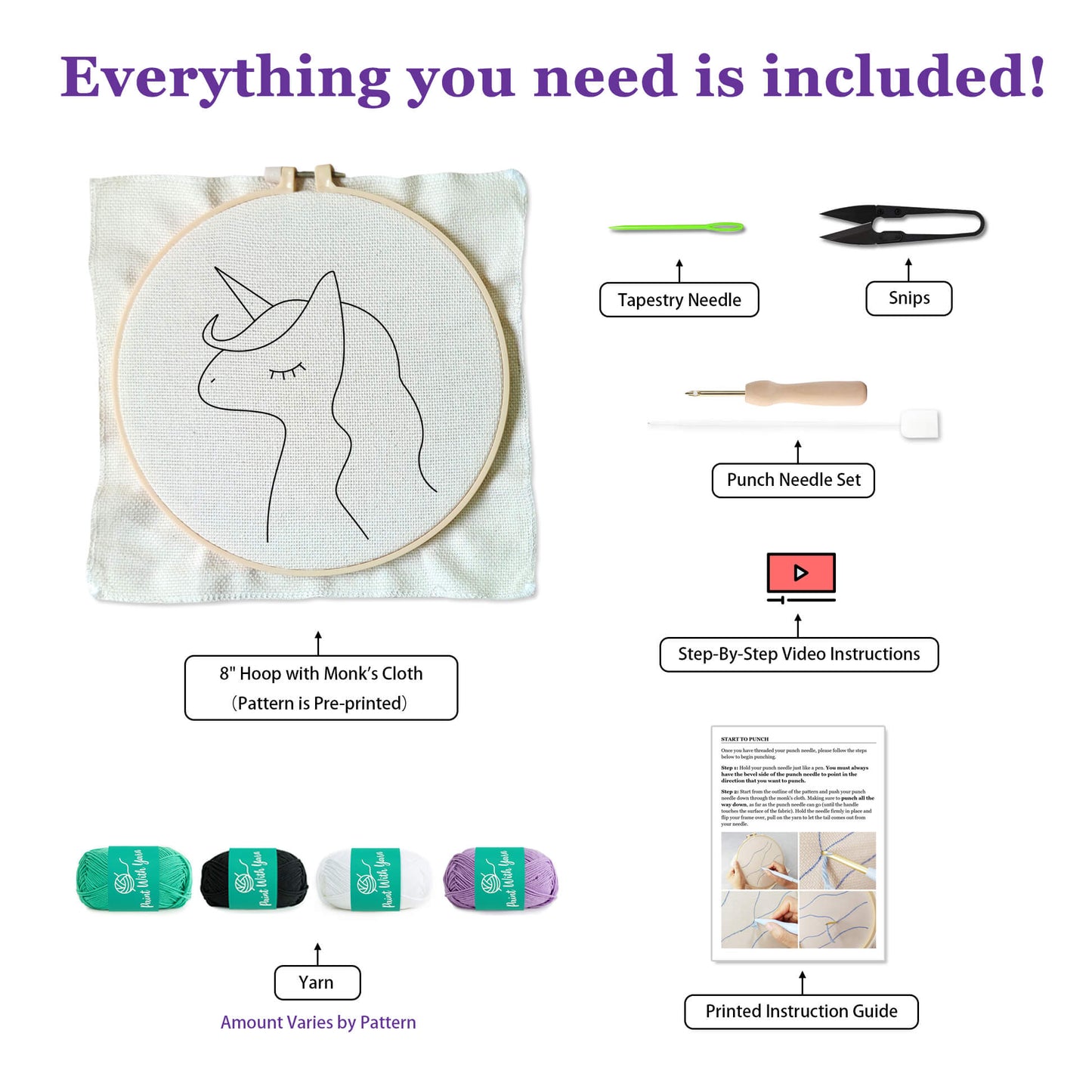 Purple Unicorn Punch Needle Kit