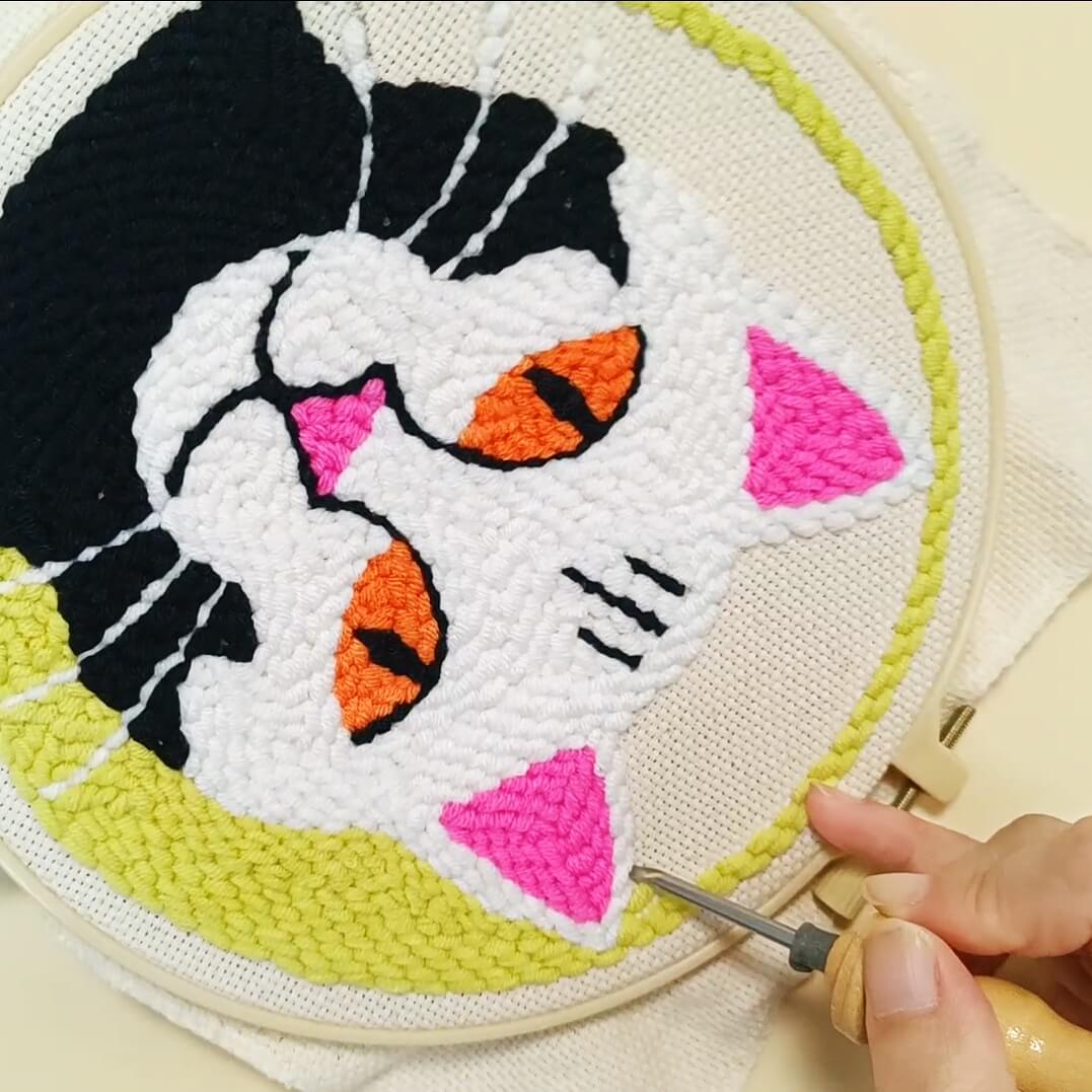 White Cosmic Cat Punch Needle Kit
