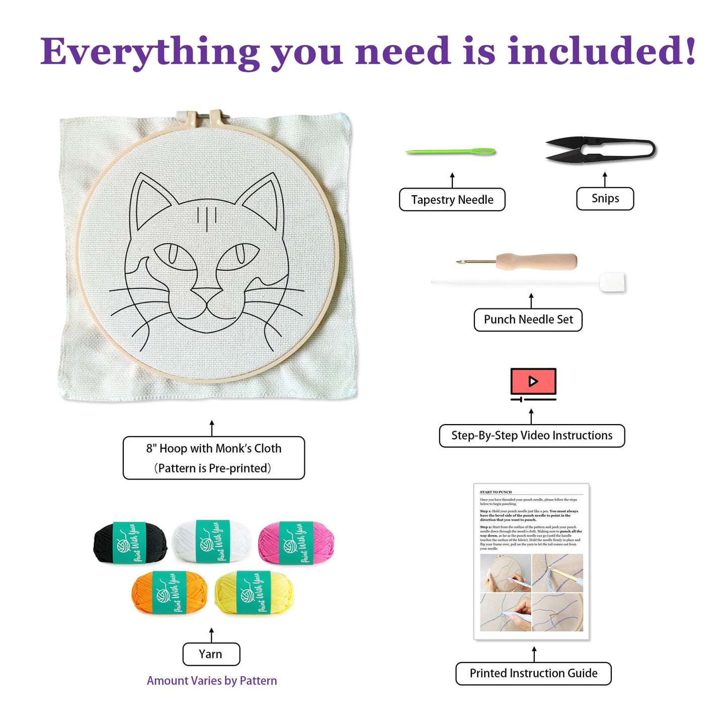 White Cosmic Cat Punch Needle Kit