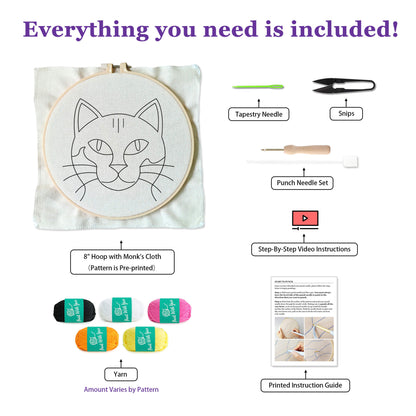 White Cosmic Cat Punch Needle Kit