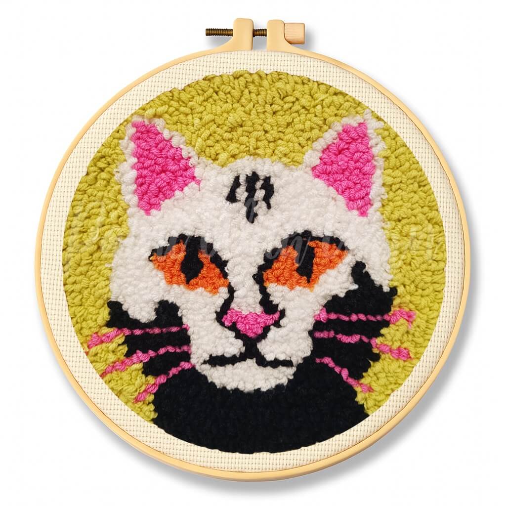 White Cosmic Cat Punch Needle Kit