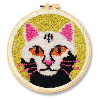White Cosmic Cat Punch Needle Kit
