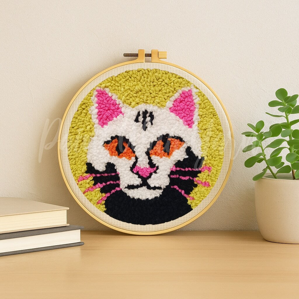 White Cosmic Cat Punch Needle Kit