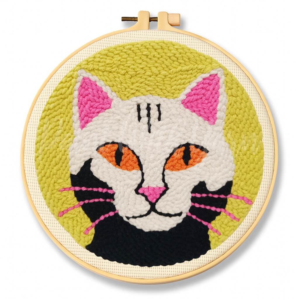 White Cosmic Cat Punch Needle Kit