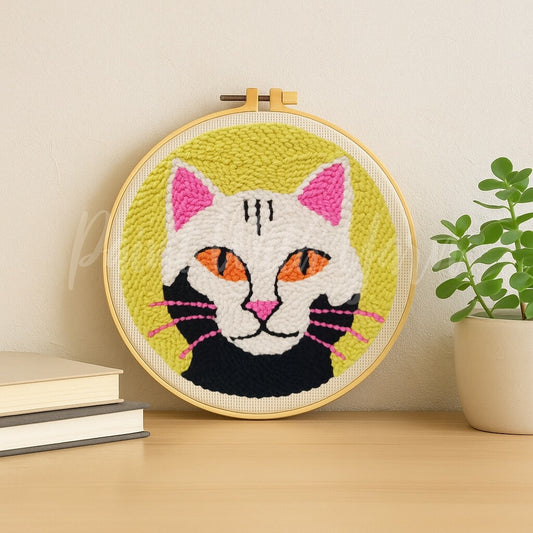 White Cosmic Cat Punch Needle Kit